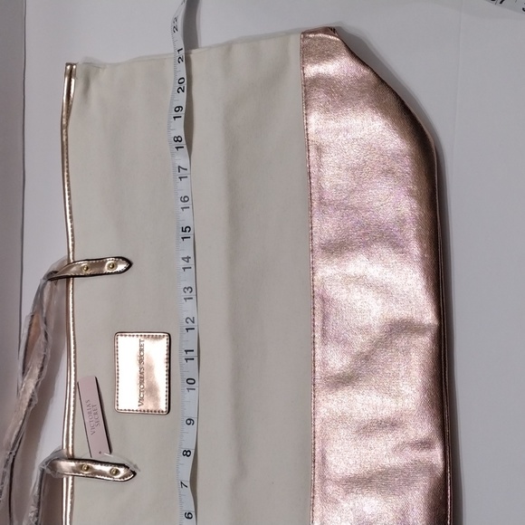 Victoria's Secret Metallic Pink White Canvas Tote Bag - Picture 10 of 10